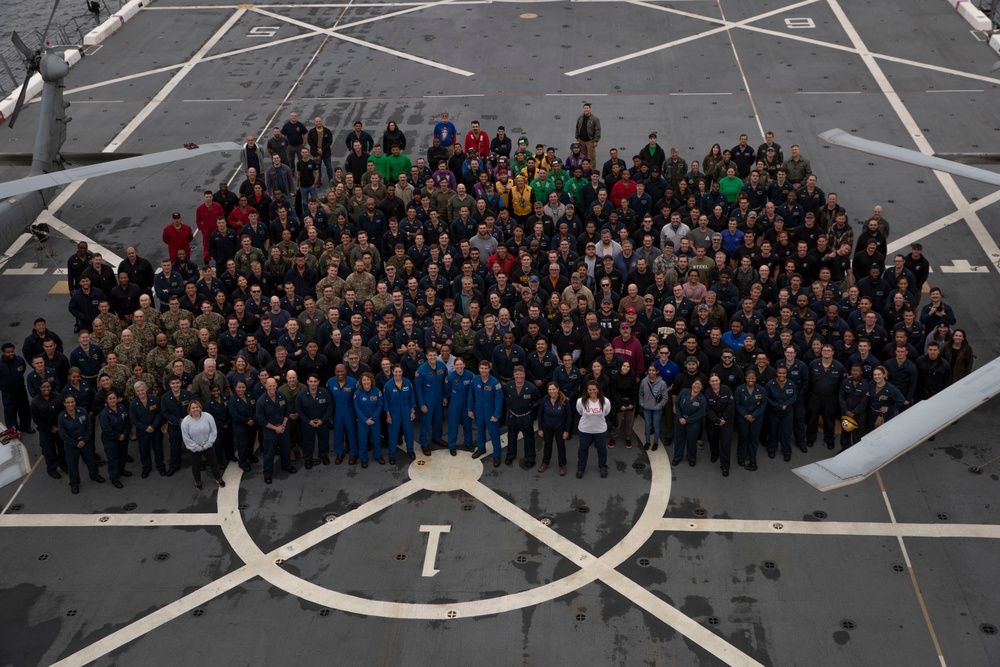 DoD and NASA pose for a photo while underway during Underway Recovery Test 11