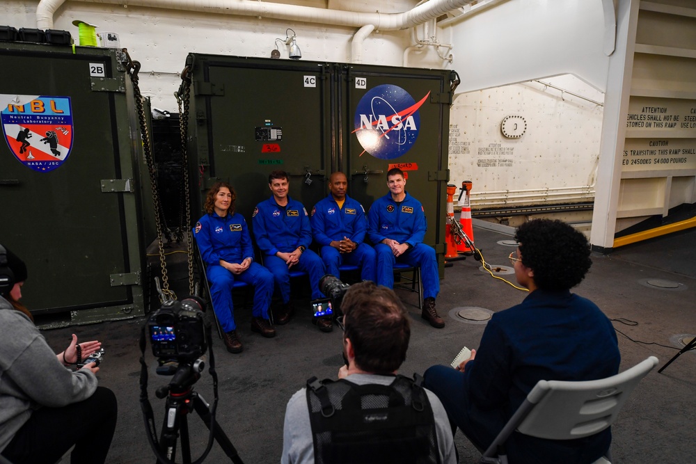 USS San Diego Sailors interview Artemis II crew during URT-11