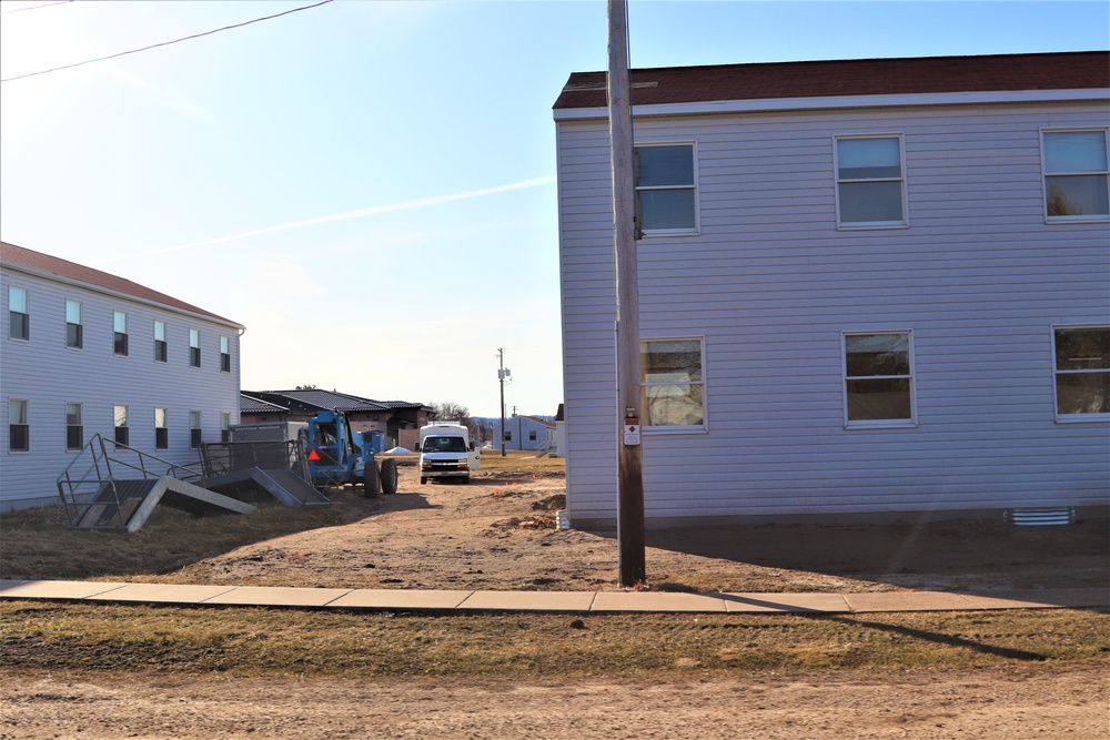 Reset of World War II-era barracks moved in 2023 continues; work nearly complete