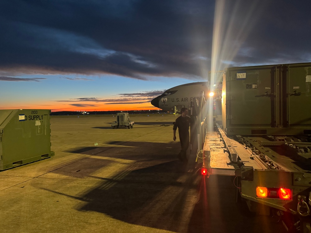 K-Loader on flight line at sunset