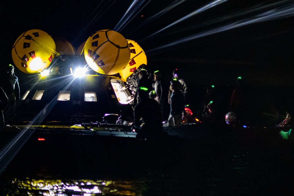 USS San Diego launches NASA’s crew module test article while underway for NASA’s Underway Recovery Test 11