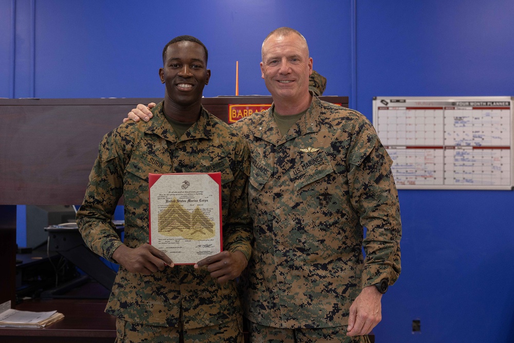 2nd Combat Readiness Regiment Marine Meritoriously Promoted on the Spot