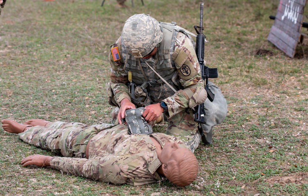 Soldiers with the Medical Readiness Battalion compete for a chance to go to the Medical Readiness Command, West: Best Leader Competition.