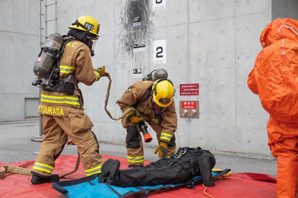 MCIPAC Fire and Emergency Services and Urasoe City firefighters train together in bilateral HAZMAT event