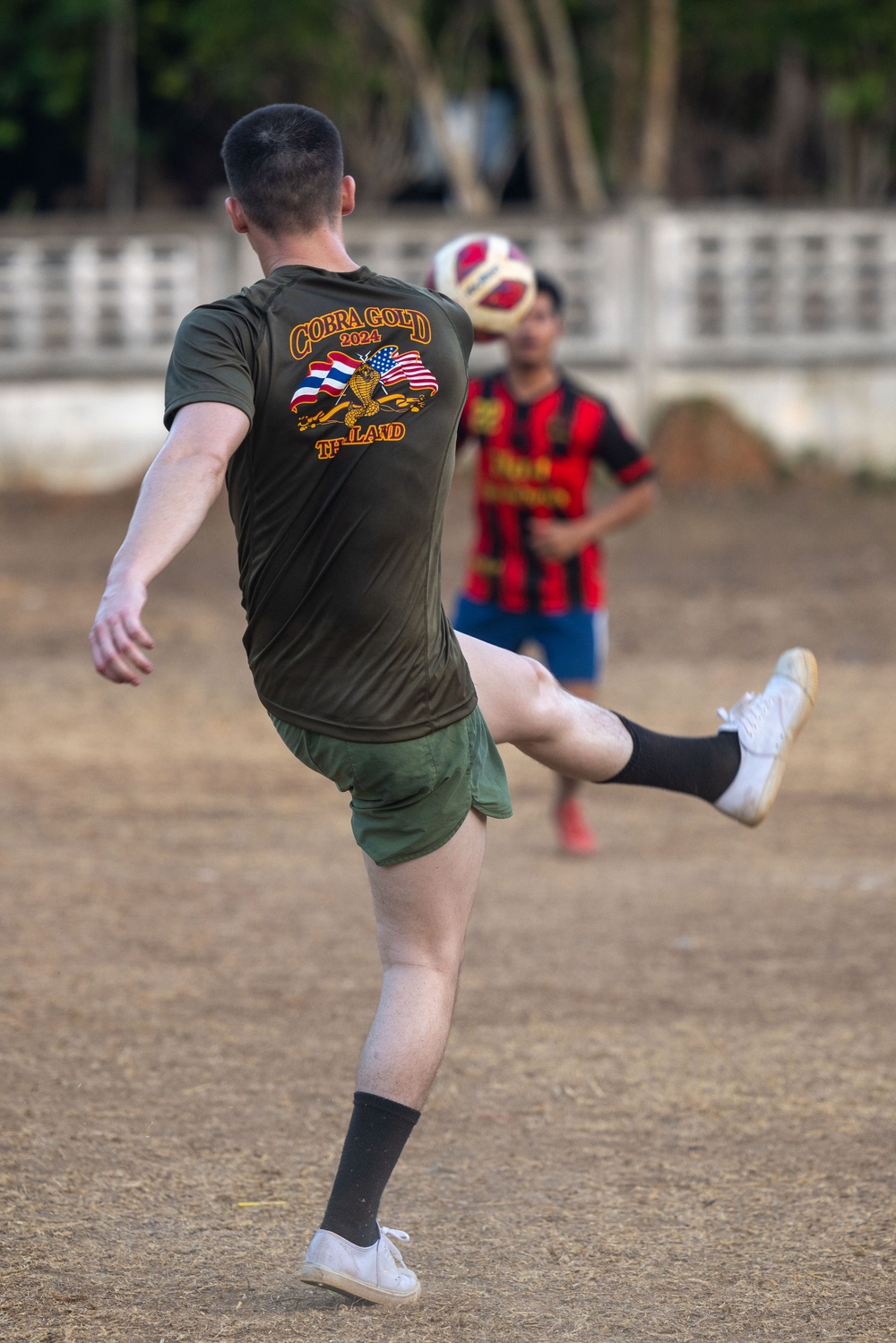 Cobra Gold 24; Marines with Marine Wing Support Squadron 171 Play Soccer with Royal Thai Marines and Singaporean Soldiers