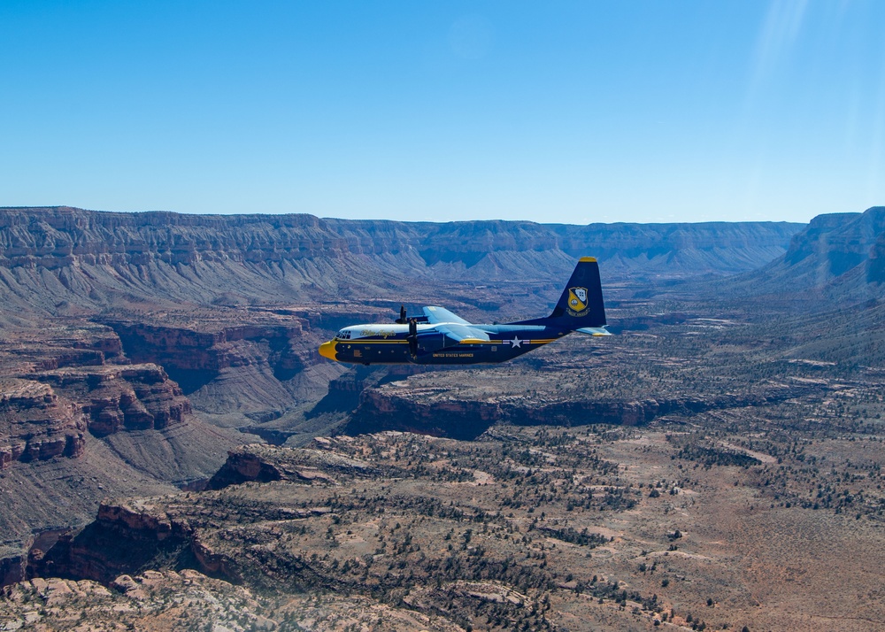 Blue Angels C-130J Super Hercules performs a scheduled photo exercise over the Grand Canyon National Park