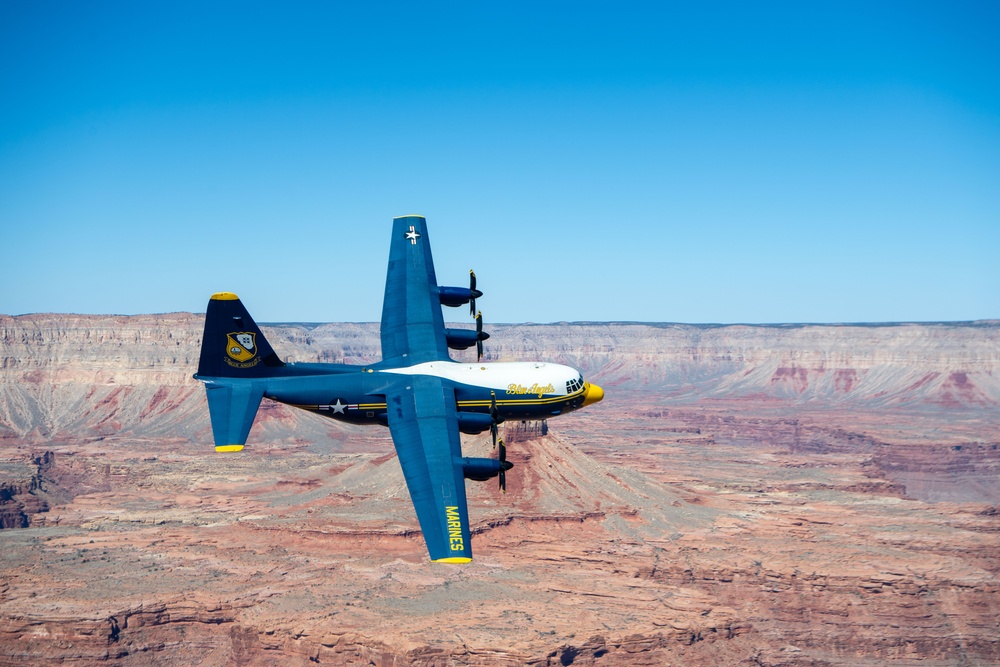 Blue Angels C-130J Super Hercules performs a scheduled photo exercise over the Grand Canyon National Park