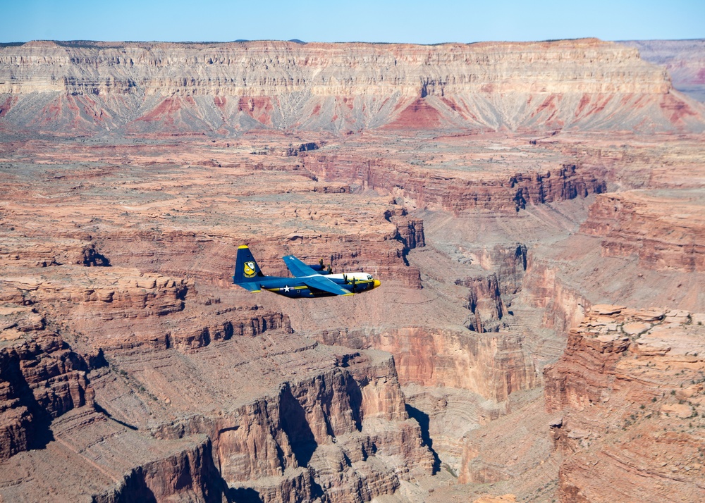 Blue Angels C-130J Super Hercules performs a scheduled photo exercise over the Grand Canyon National Park