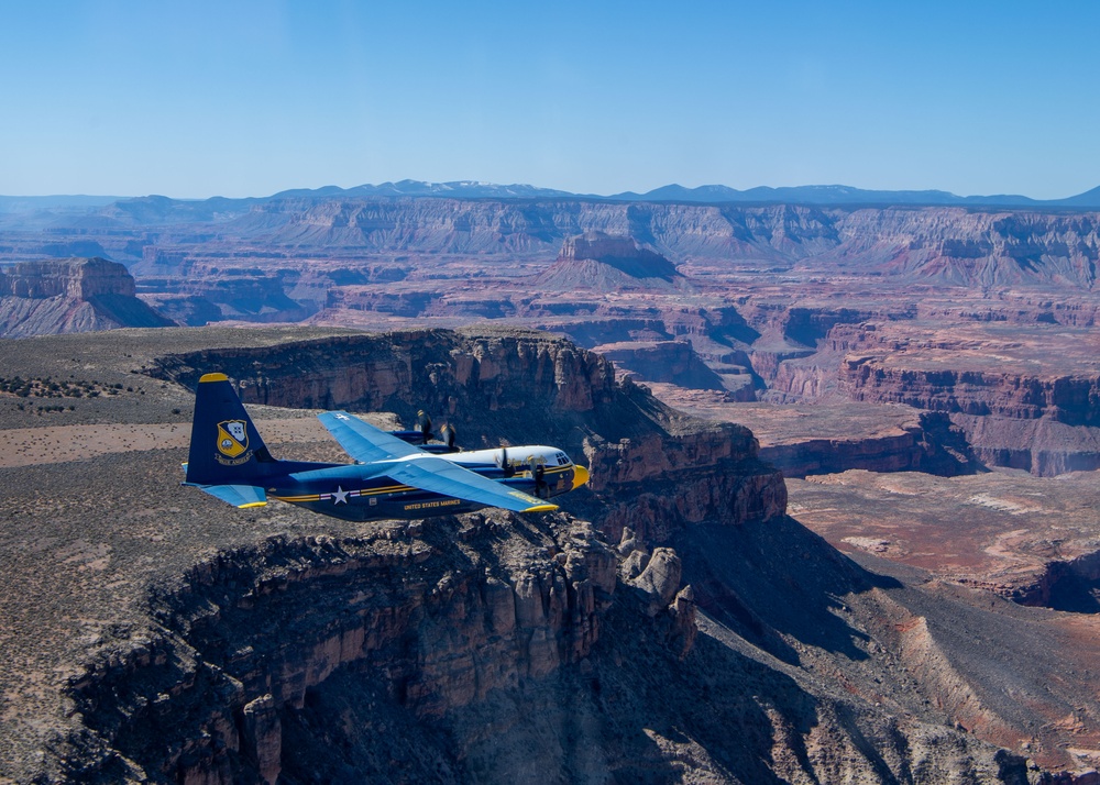 Blue Angels C-130J Super Hercules performs a scheduled photo exercise over the Grand Canyon National Park