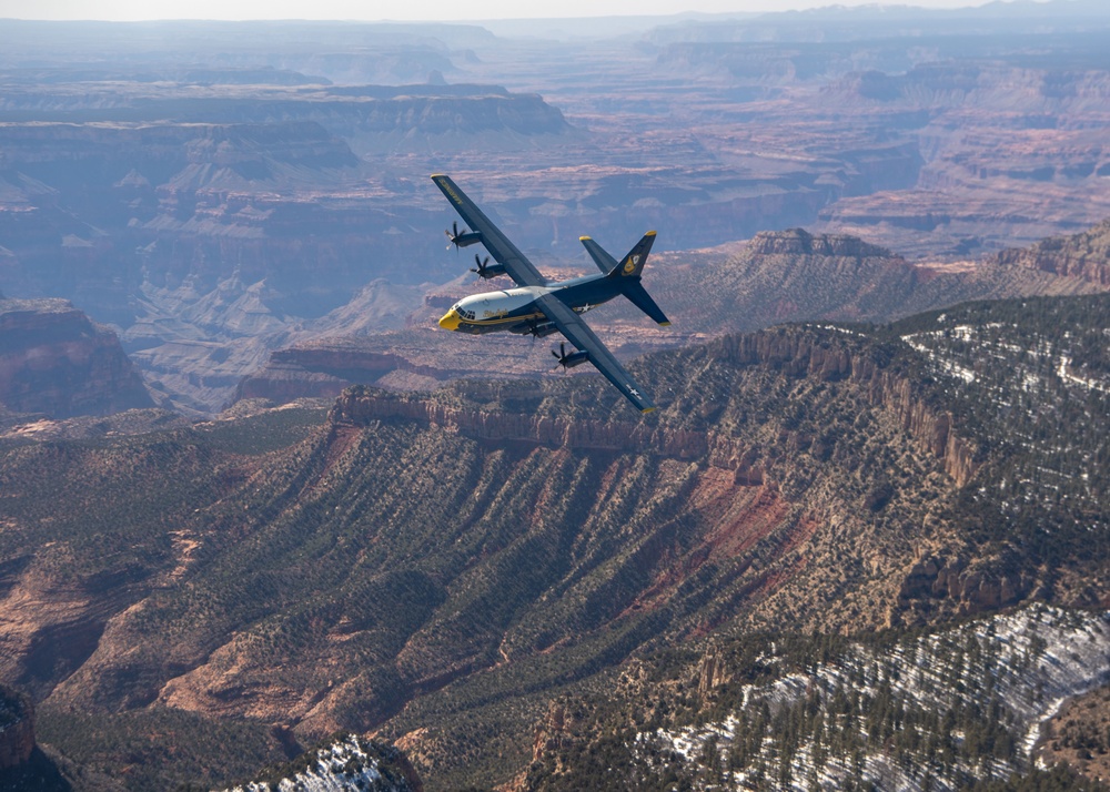 Blue Angels C-130J Super Hercules performs a scheduled photo exercise over the Grand Canyon National Park