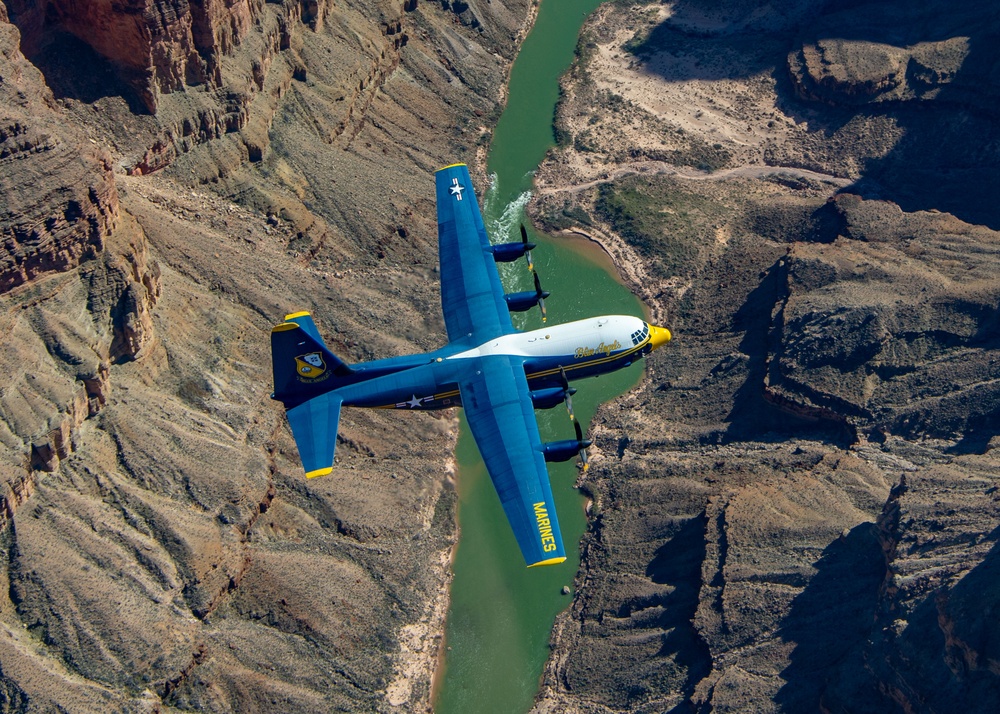 Blue Angels C-130J Super Hercules performs a scheduled photo exercise over the Grand Canyon National Park