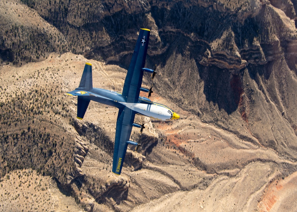 Blue Angels C-130J Super Hercules performs a scheduled photo exercise over the Grand Canyon National Park