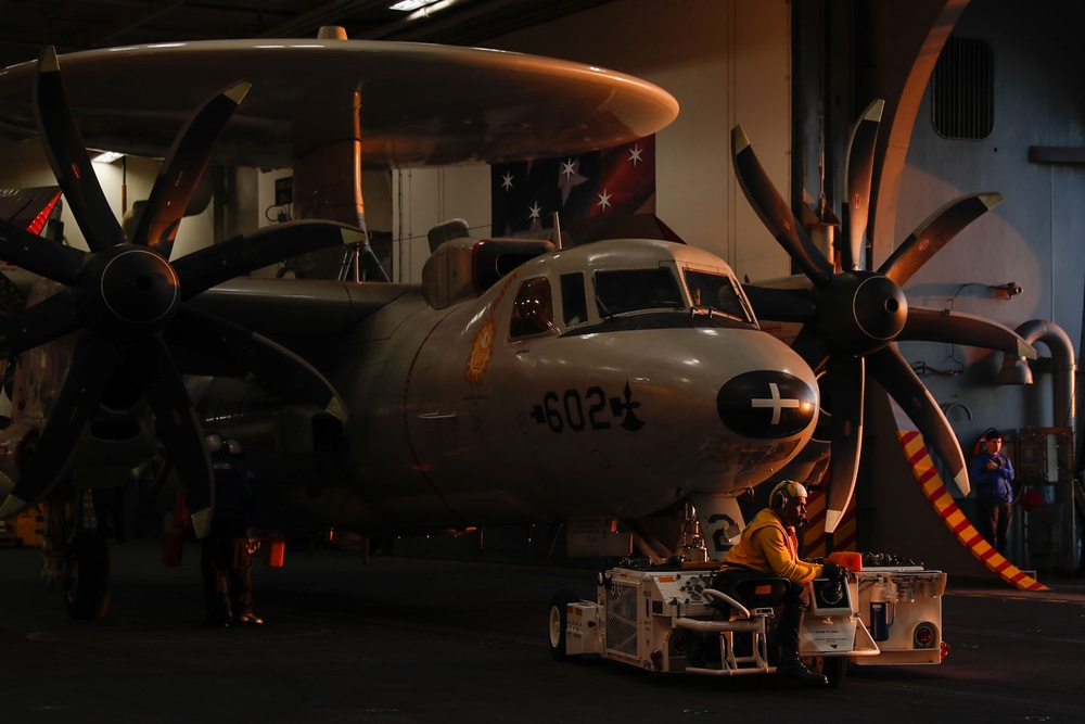 George Washington Conducts Hangar Bay Operations