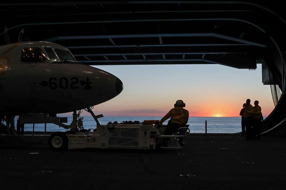 George Washington Conducts Hangar Bay Operations