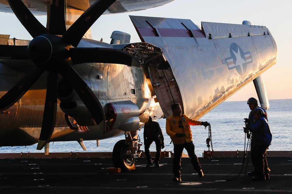 George Washington Conducts Hangar Bay Operations