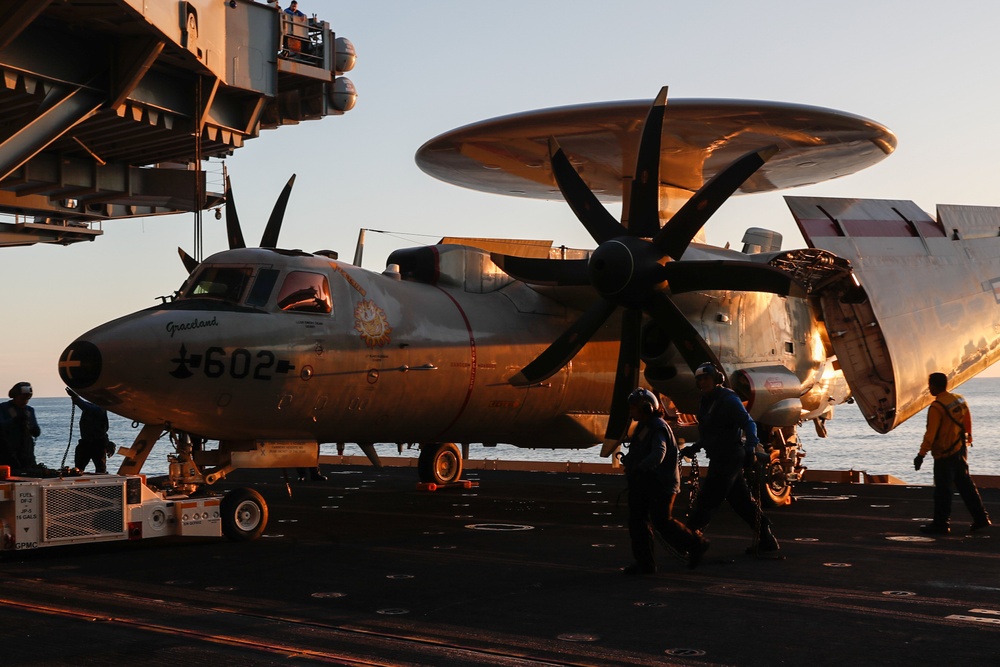 George Washington Conducts Hangar Bay Operations