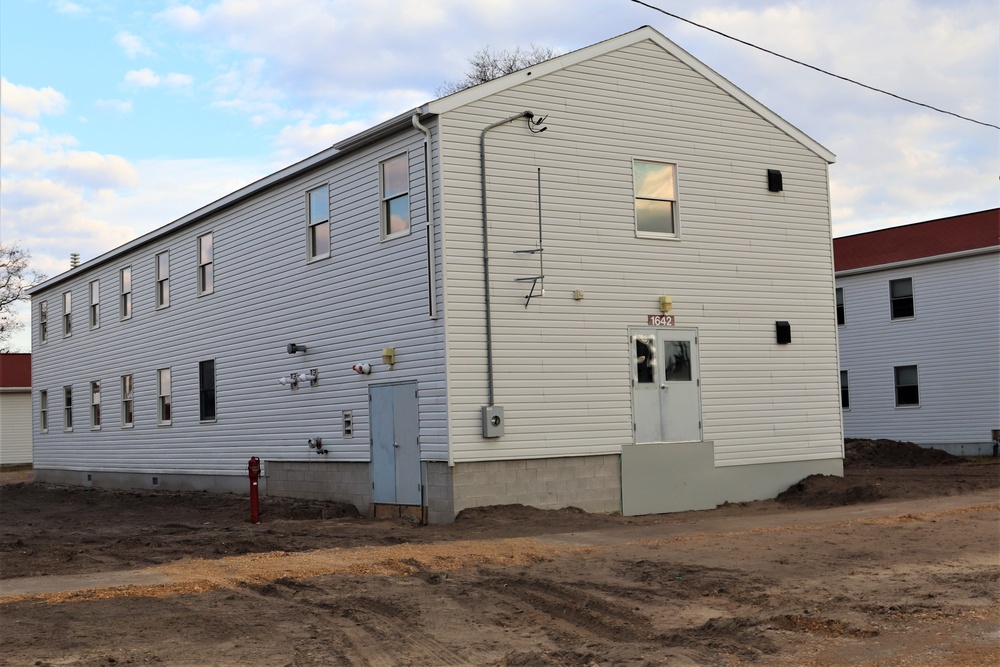 Reset of World War II-era barracks moved in 2023 continues; work nearly complete