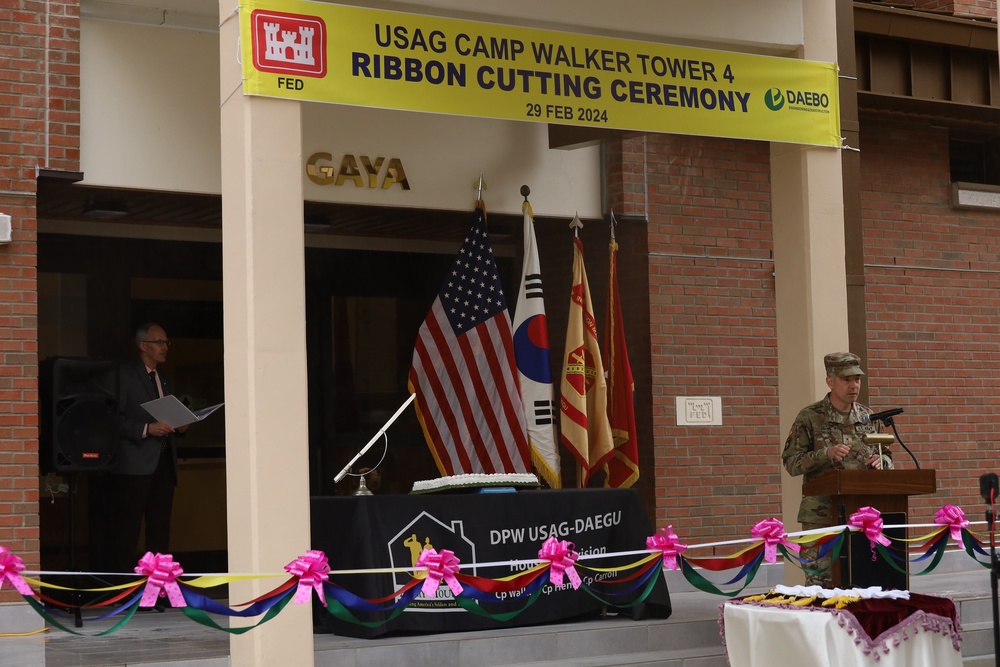 USAG Daegu cuts ribbon for fourth and final Army family housing tower.