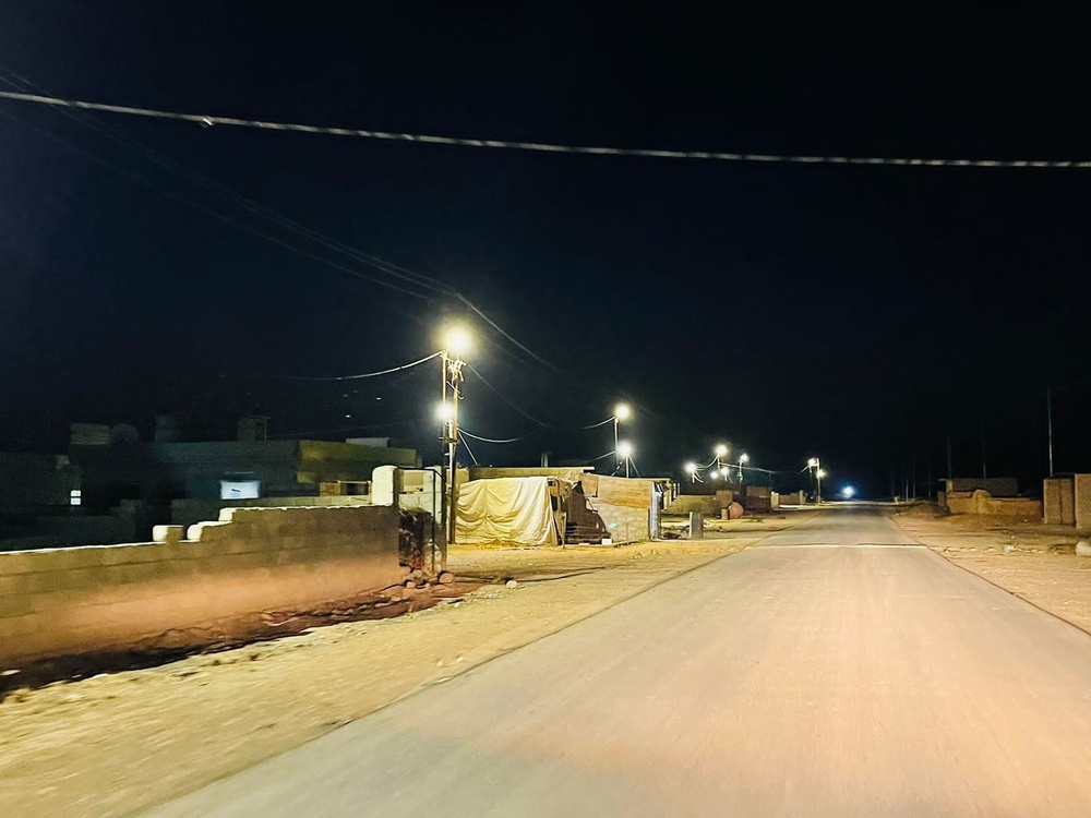 The installation of 500 LED street lights in the Al-Qahtaniya neighborhood has been completed based on the locations identified by the residents of Tel Uzair and Al-Wardiya where lighting would make them feel safer.