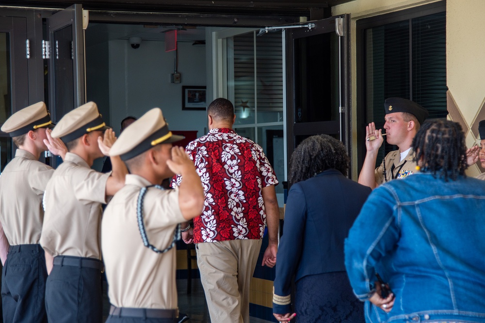 Honorable Franklin R. Parker, assistant Secretary of the Navy for Manpower and Reserve Affairs, toured Guam High school while visiting Guam