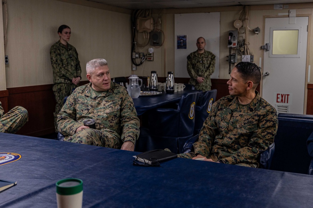 The 20th Sergeant Major of the Marine Corps visits the USS Bataan