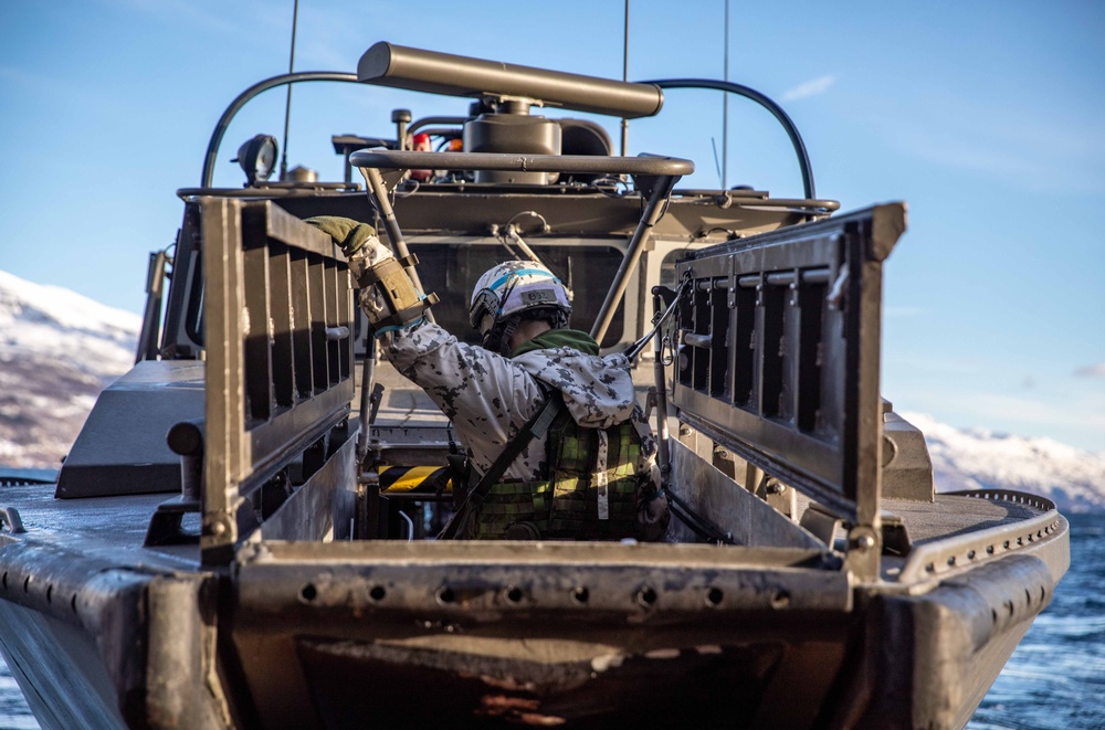 USS Gunston Hall conducts small boat operations with Swedish and Finnish Marines during Steadfast Defender 24