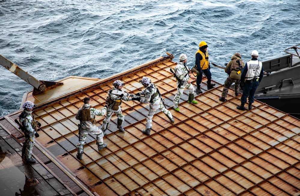 USS Gunston Hall conducts small boat operations with Le Bataillon de Fusiliers Marins (BFM) Détroyat and Swedish and Finnish Marines during Steadfast Defender 24