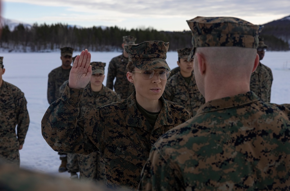 U.S. Marine with 2nd Marine Aircraft Wing reenlists in Norway