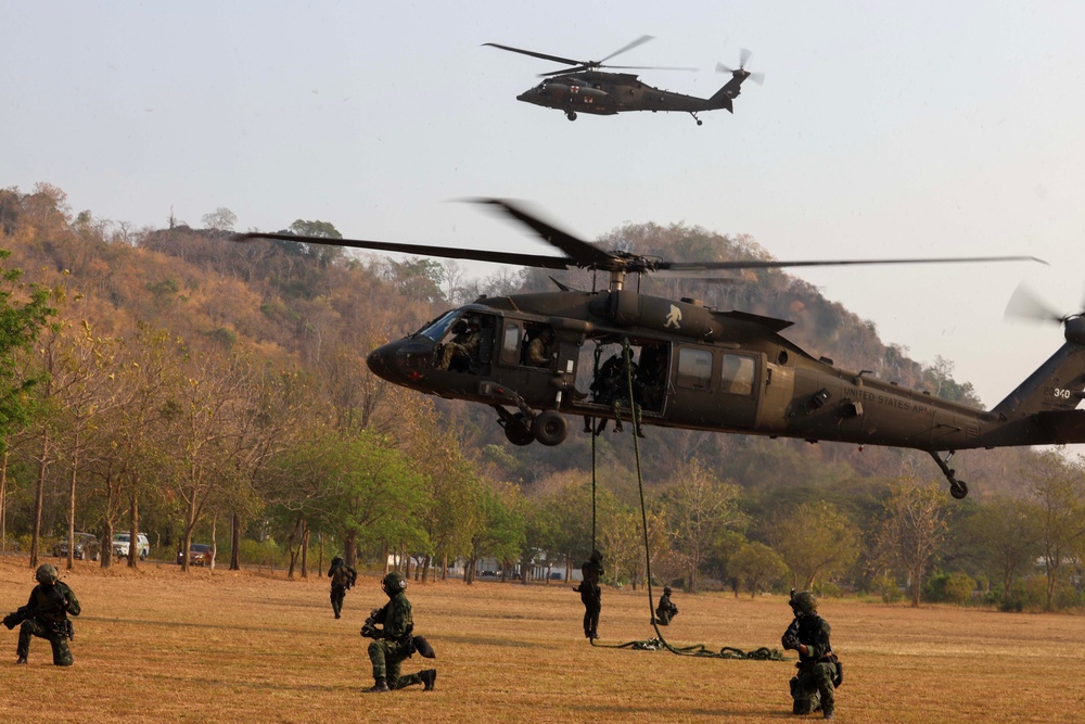 16th CAB conducts multinational Fast Rope Insertion and Extraction System (FRIES) training for Cobra Gold 2024
