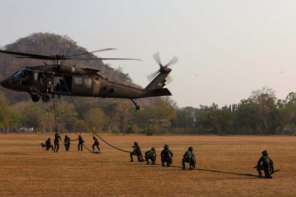 16th CAB conducts multinational Fast Rope Insertion and Extraction System (FRIES) training for Cobra Gold 2024