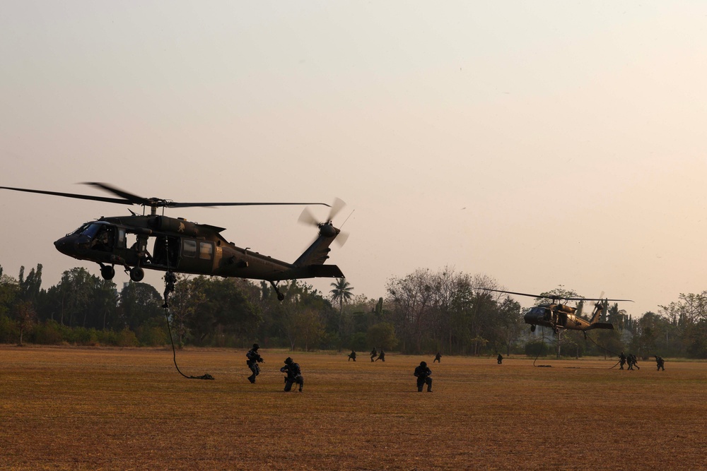 16th CAB conducts multinational Fast Rope Insertion and Extraction System (FRIES) training for Cobra Gold 2024