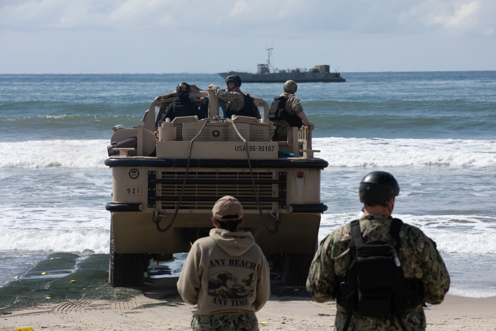 Beach Master Unit and Amphibious Construction Battalion load and unload Land Crafting Unit