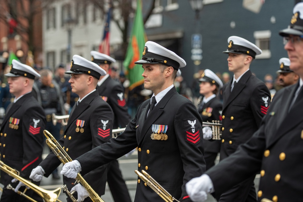 The United States Navy Band marches in the annual Alexandria St. Patrick's Day Parade in Alexandria, VA.