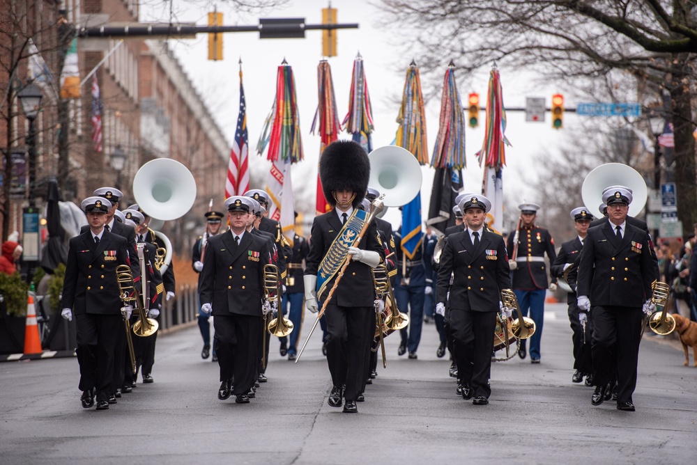 The United States Navy Band marches in the annual Alexandria St. Patrick's Day Parade in Alexandria, VA.