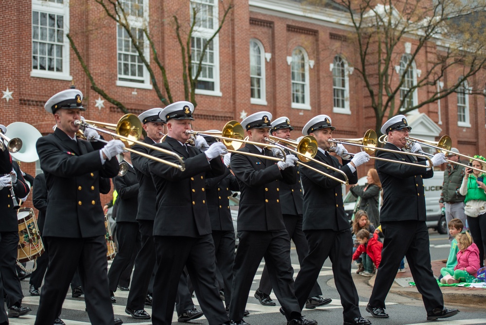 The United States Navy Band marches in the annual Alexandria St. Patrick's Day Parade in Alexandria, VA.