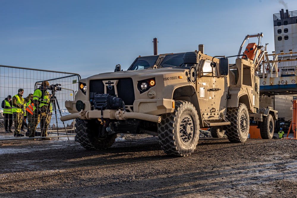 Exercise Nordic Response 24: Maritime Prepositioning Force pier offload in Norway