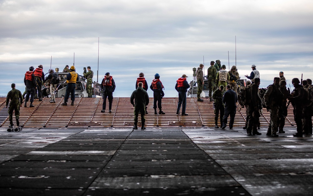 USS Gunston Hall conducts small boat operations with Le Bataillon de Fusiliers Marins (BFM) Détroyat and Swedish and Finnish Marines during Steadfast Defender 24