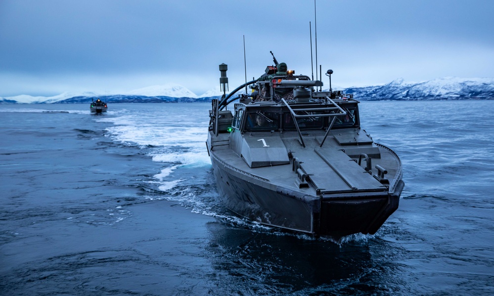 USS Gunston Hall conducts small boat operations with Le Bataillon de Fusiliers Marins (BFM) Détroyat and Swedish and Finnish Marines during Steadfast Defender 24