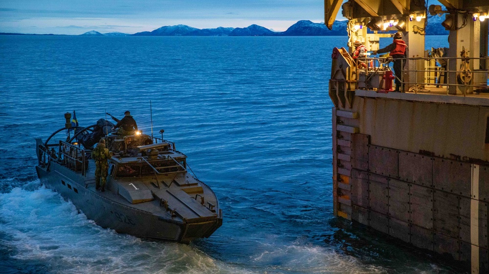 USS Gunston Hall conducts small boat operations with Le Bataillon de Fusiliers Marins (BFM) Détroyat and Swedish and Finnish Marines during Steadfast Defender 24