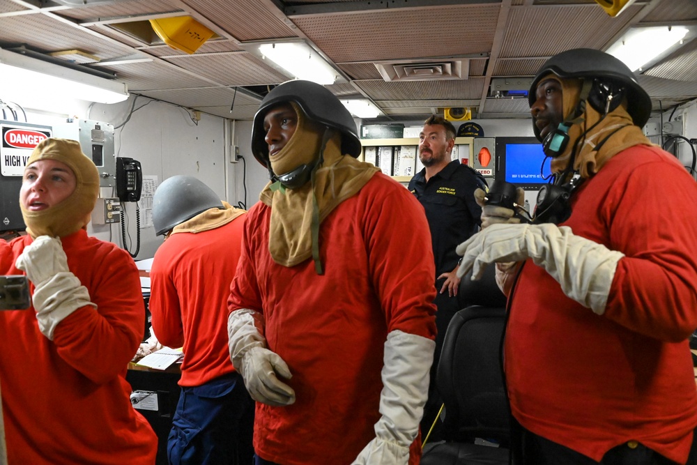 U.S. Coast Guard Cutter Harriet Lane conducts drills in South Pacific Ocean