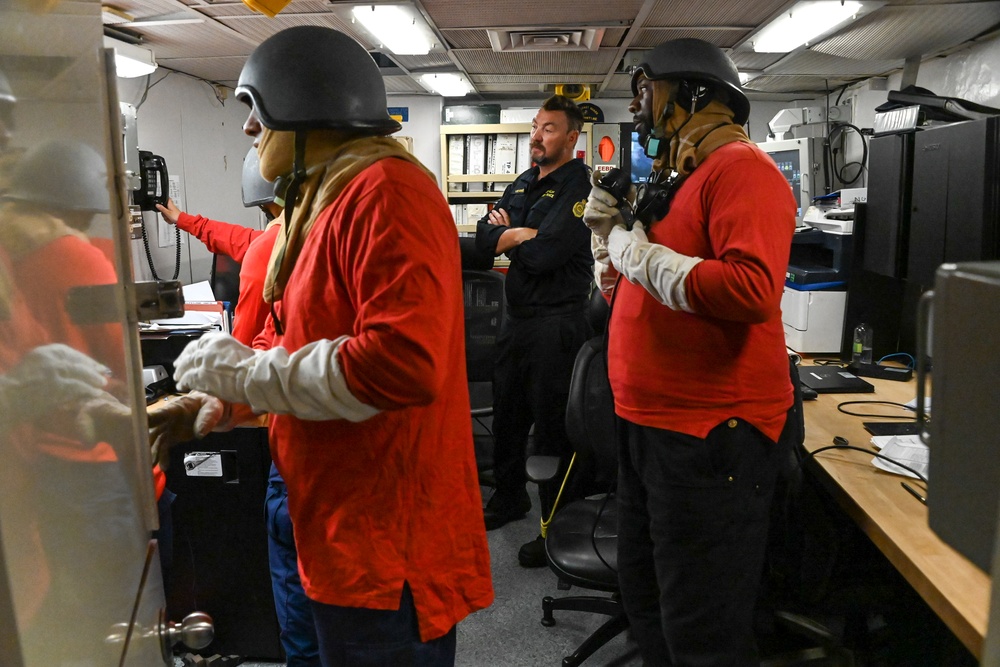 U.S. Coast Guard Cutter Harriet Lane conducts drills in South Pacific Ocean