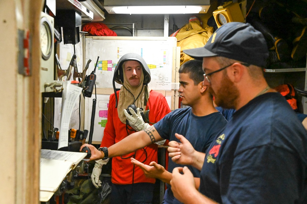 U.S. Coast Guard Cutter Harriet Lane conducts drills in South Pacific Ocean