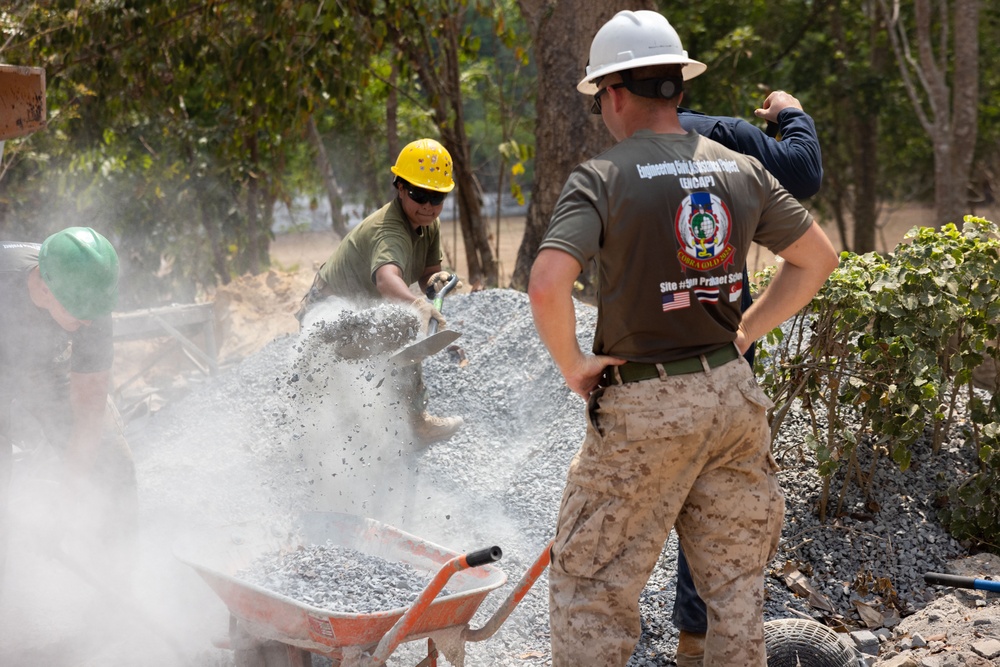 Cobra Gold 24; Marines with Marine Wing Support Squadron 171 work on electrical wiring and concrete prep