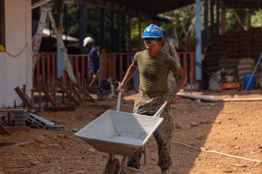 Cobra Gold 24; Marines with Marine Wing Support Squadron 171 work on electrical wiring and concrete prep