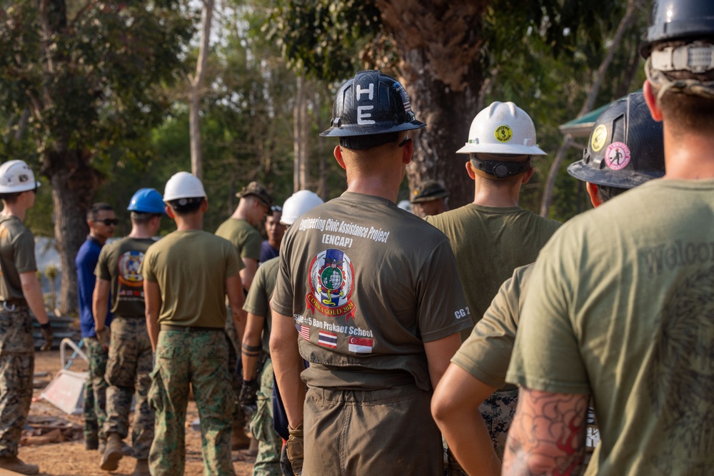 Cobra Gold 24; Marines with Marine Wing Support Squadron 171 lay concrete and do electrical work at the Ban Prakaet School