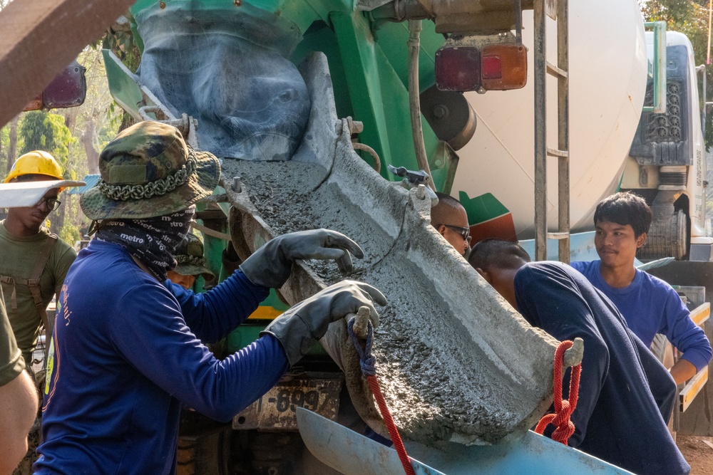 Cobra Gold 24; Marines with Marine Wing Support Squadron 171 lay concrete and do electrical work at the Ban Prakaet School