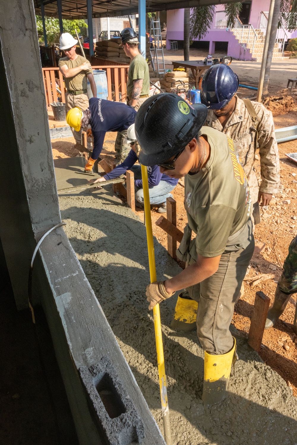 Cobra Gold 24; Marines with Marine Wing Support Squadron 171 lay concrete and do electrical work at the Ban Prakaet School