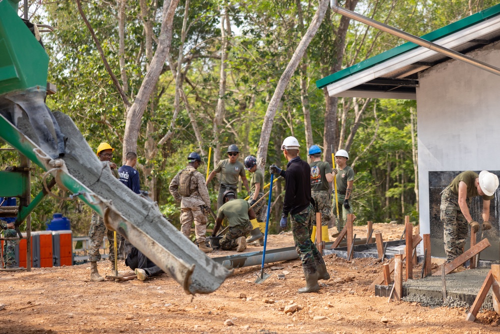 Cobra Gold 24; Marines with Marine Wing Support Squadron 171 lay concrete and do electrical work at the Ban Prakaet School