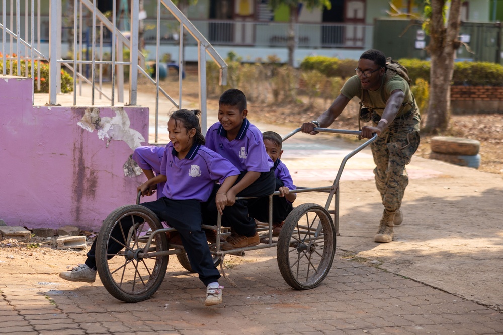 Cobra Gold 24; Marines with Marine Wing Support Squadron 171 lay concrete and do electrical work at the Ban Prakaet School