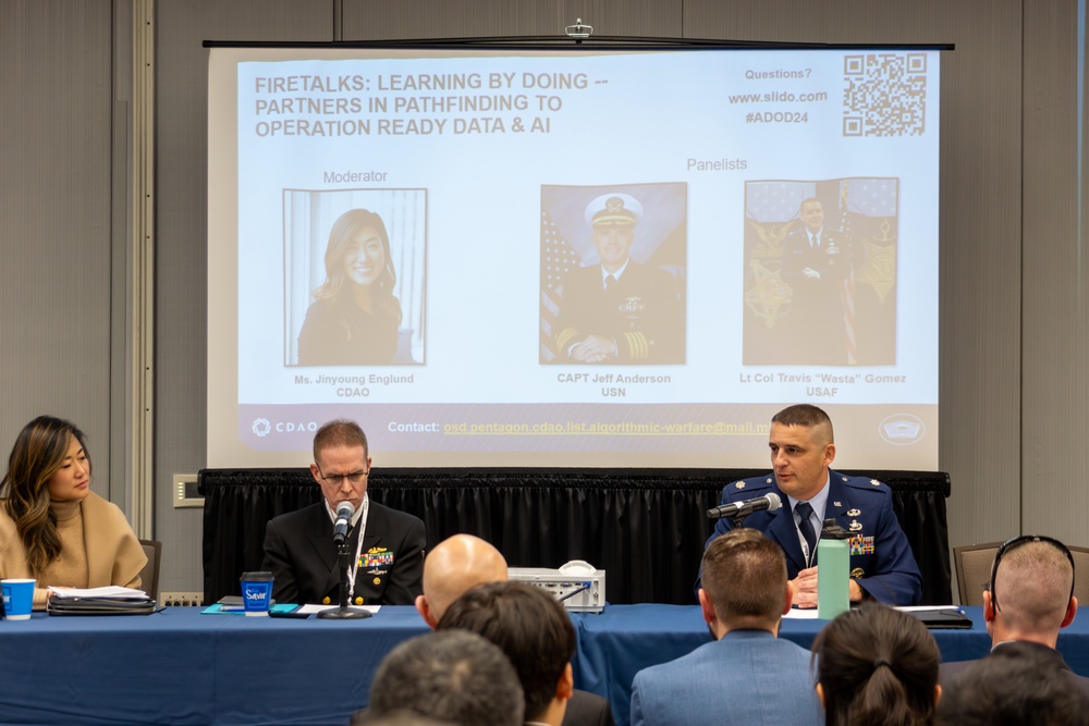 CDAO's Jinyoung Englund moderates Firetalks: Learing by doing -- partners in pathfinding to operation ready data &amp; AI with CAPT Jeff Anderson, USN and Lt Col. Travis Gomez, USAF.